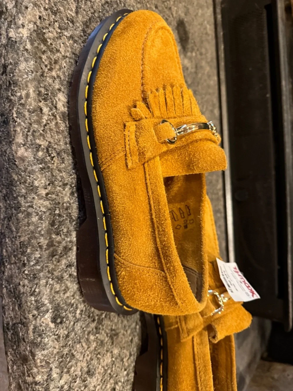 DR. MARTENS women’s Adrian Snaffle Tassel Mustard Suede Loafers - Picture 7 of 16